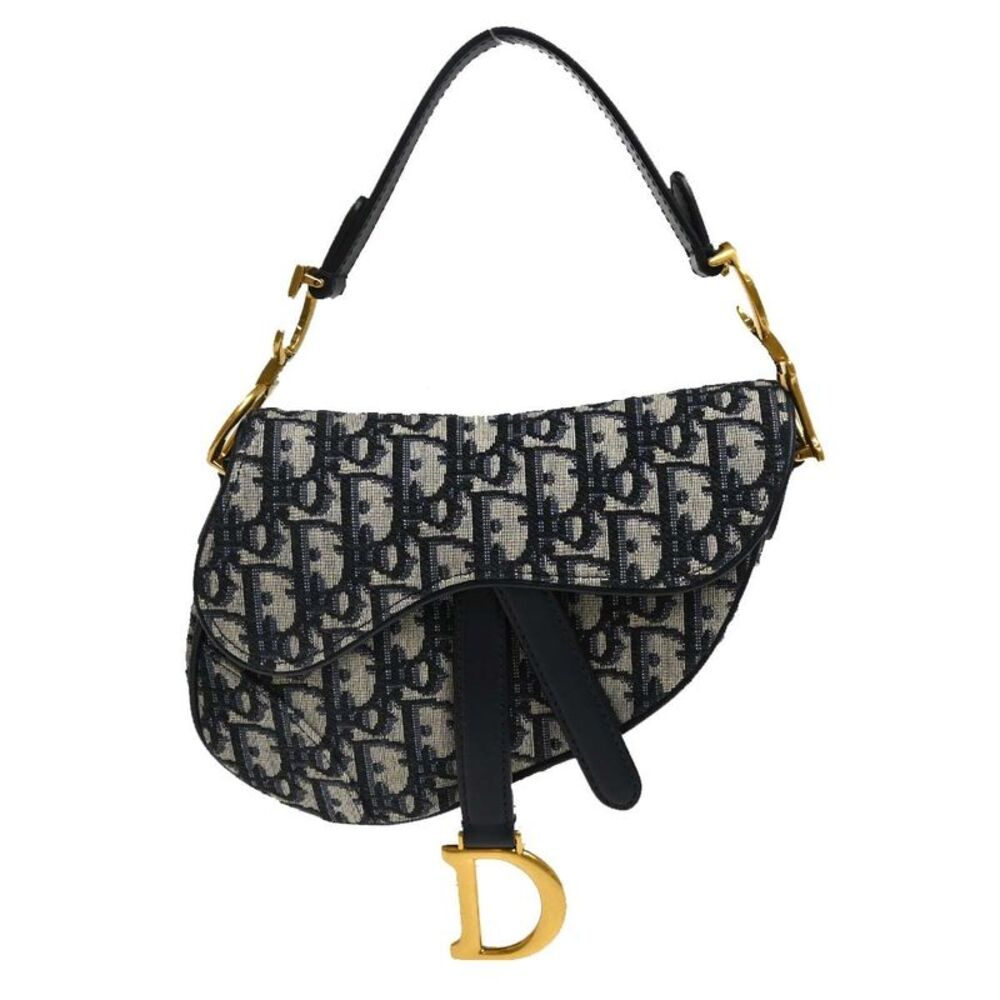 Christian Dior Saddle Oblique Canvas Navy Canvas Handbag